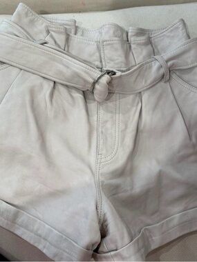 Marissa Webb Cream Lamb Leather Belted Shorts